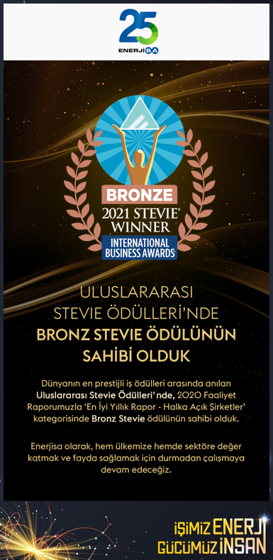 Uluslararası Stevie Ödülleri’nde Bronz Stevie ödülünün sahibi olduk.